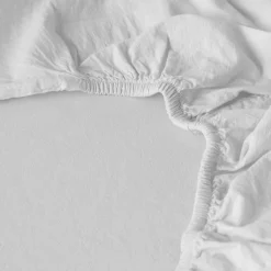 Draps Housse|Draps Housse|Carré Blanc Drap housse en pur coton lavé biologique Souffle blanc