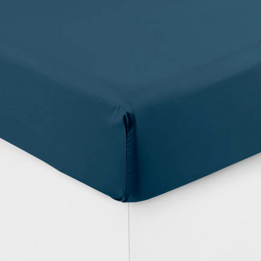 Draps Housse|Carré Blanc Drap housse percale de coton Neo bleu prusse