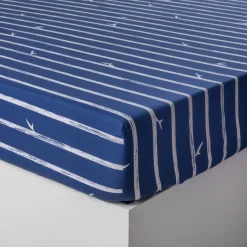 Draps Housse|Carré Blanc Drap housse pur coton biologique imprimé rayures Odyssée