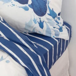 Draps Housse|Carré Blanc Drap housse pur coton biologique imprimé rayures Odyssée