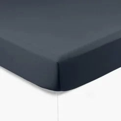 Draps Housse|Carré Blanc Drap housse satin de coton uni Prestige bleu nuit