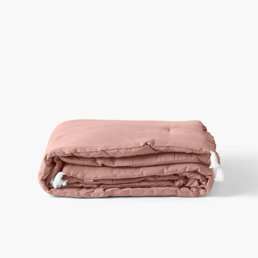 Plaids Et Couvre-lits|Plaids|Carré Blanc Edredon lin et coton lavé Songe rose cendré