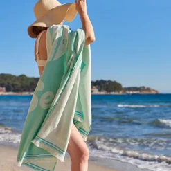 La Plage|Carré Blanc Fouta coton Sea menthe