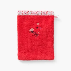 Gants De Toilette|Carré Blanc Gant de toilette coton bio Mes rêves rouge tendre