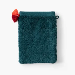 Gants De Toilette|Carré Blanc Gant de toilette coton Eclats bleu pétrole