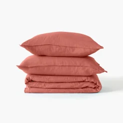 Housses De Couette|Carré Blanc Housse de couette enfant lin et coton lavé Songe terre cuite