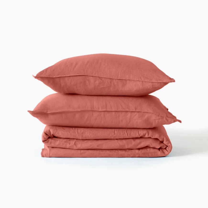 Housses De Couette|Carré Blanc Housse de couette enfant lin et coton lavé Songe terre cuite