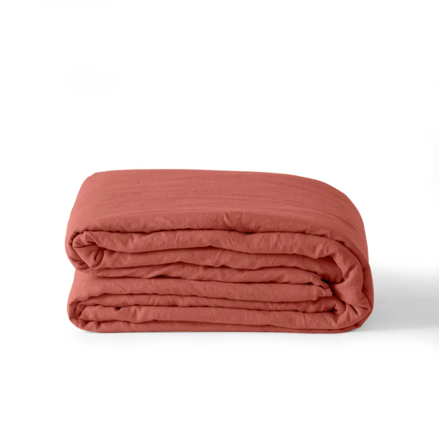 Housses De Couette|Carré Blanc Housse de couette enfant lin et coton lavé Songe terre cuite