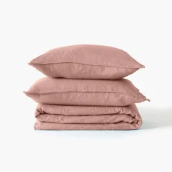 Housses De Couette|Carré Blanc Housse de couette enfant lin et coton lavé Songe rose cendré
