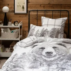 Housses De Couette|Carré Blanc Housse de couette enfant réversible percale de coton Grizzli