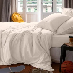 Housses De Couette|Carré Blanc Housse de couette enfant pur coton lavé biologique Souffle vanille