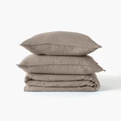 Housses De Couette|Carré Blanc Housse de couette enfant lin et coton lavé Songe taupe