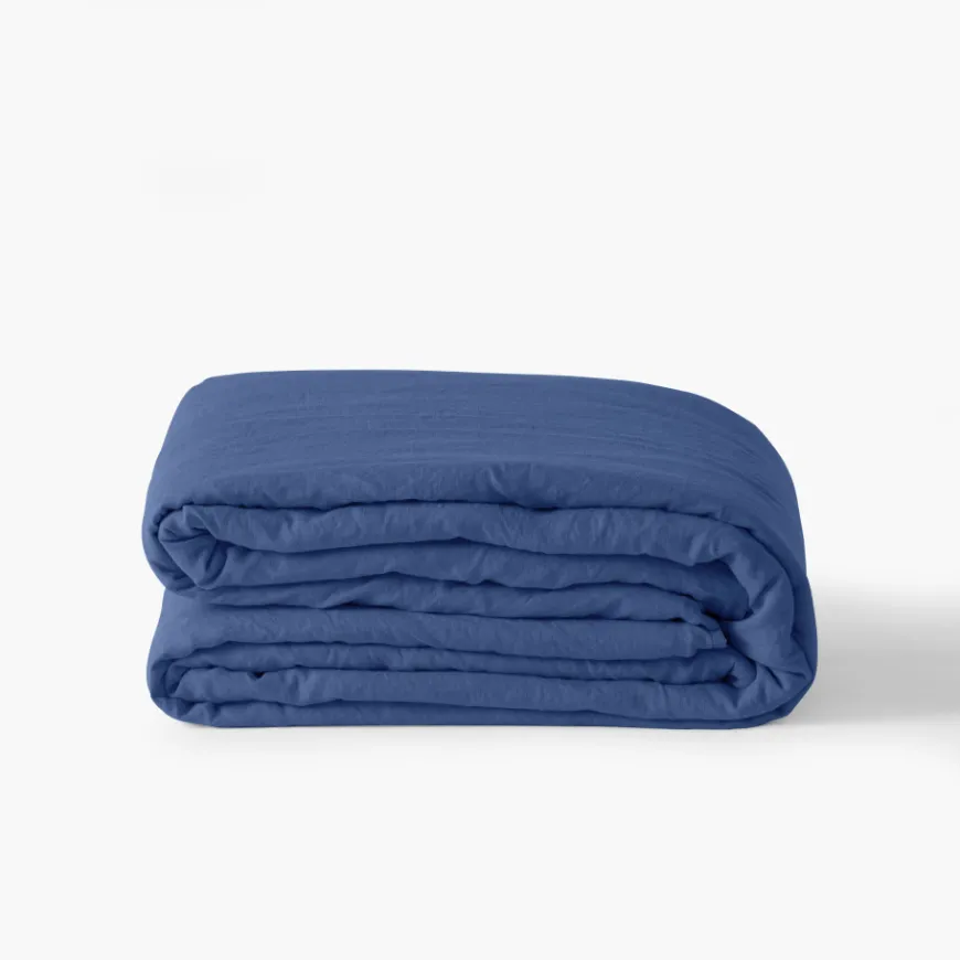 Housses De Couette|Carré Blanc Housse de couette enfant lin et coton lavé Songe bleu de chine