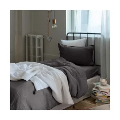 Housses De Couette|Carré Blanc Housse de couette enfant lin et coton lavé Songe charbon