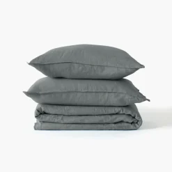 Housses De Couette|Carré Blanc Housse de couette lin et coton lavé Songe kaki cendré