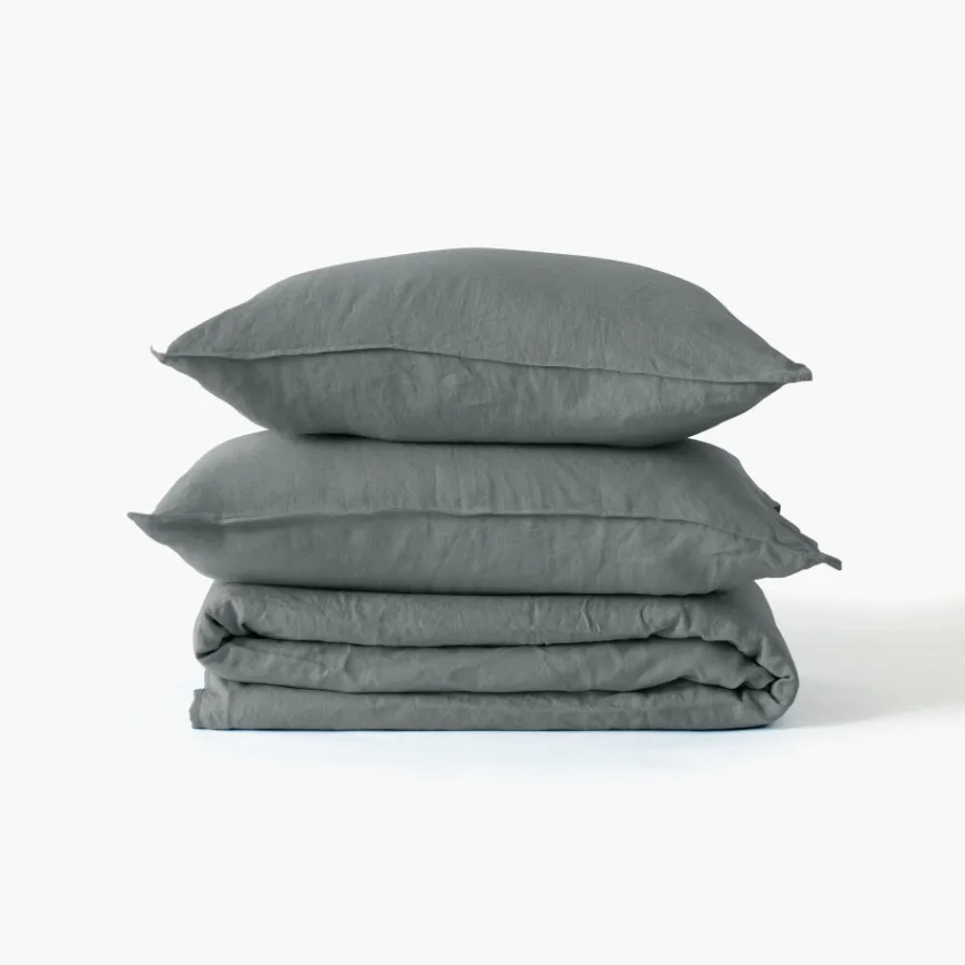 Housses De Couette|Carré Blanc Housse de couette lin et coton lavé Songe kaki cendré