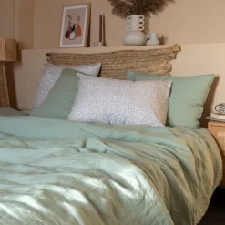 Housses De Couette|Carré Blanc Housse de couette lin et coton lavé Songe eucalyptus