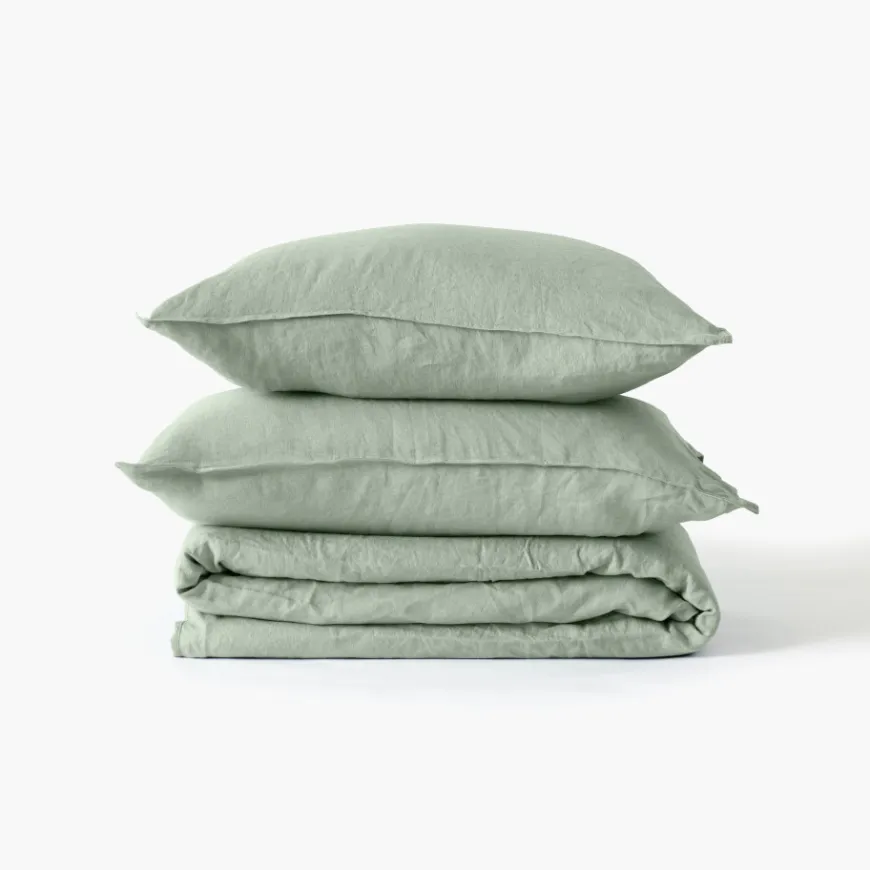 Housses De Couette|Carré Blanc Housse de couette lin et coton lavé Songe eucalyptus