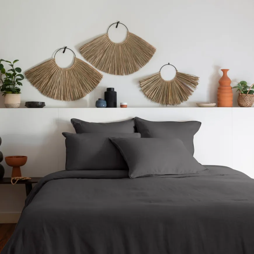 Housses De Couette|Carré Blanc Housse de couette lin et coton lavé Songe charbon
