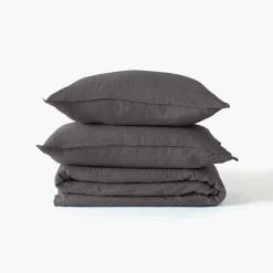 Housses De Couette|Carré Blanc Housse de couette lin et coton lavé Songe charbon