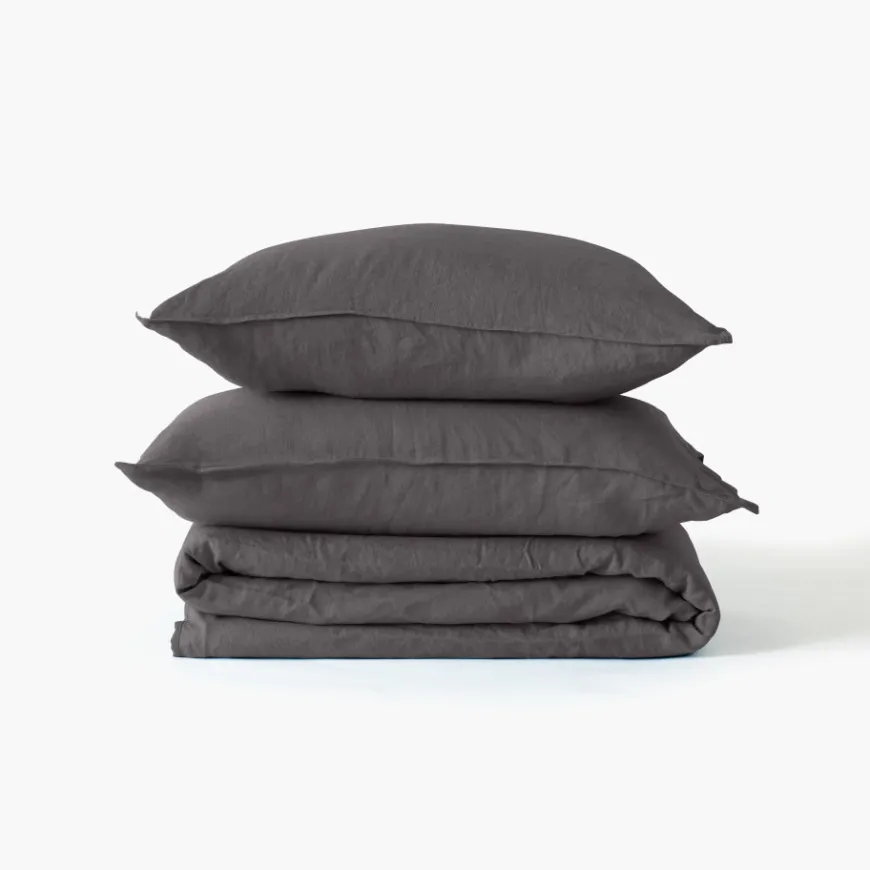 Housses De Couette|Carré Blanc Housse de couette lin et coton lavé Songe charbon