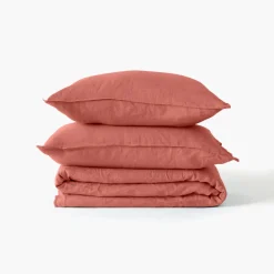 Housses De Couette|Carré Blanc Housse de couette lin et coton lavé Songe terre cuite