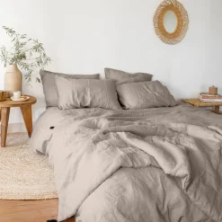 Housses De Couette|Carré Blanc Housse de couette lin et coton lavé Songe grège