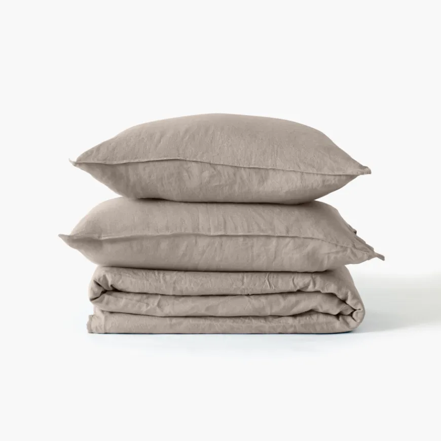 Housses De Couette|Carré Blanc Housse de couette lin et coton lavé Songe grège