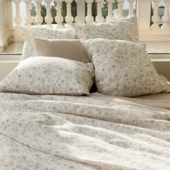 Housses De Couette|Carré Blanc Housse de couette lin et coton lavé Songe grège floral