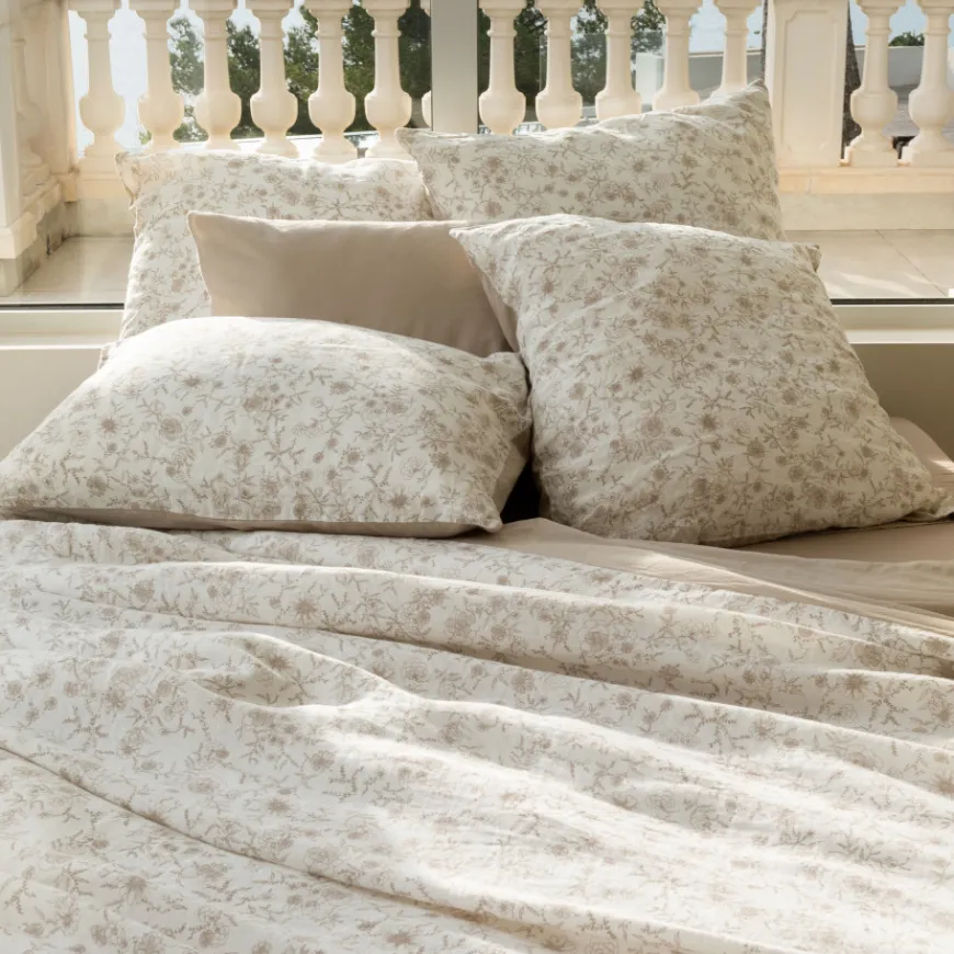 Housses De Couette|Carré Blanc Housse de couette lin et coton lavé Songe grège floral