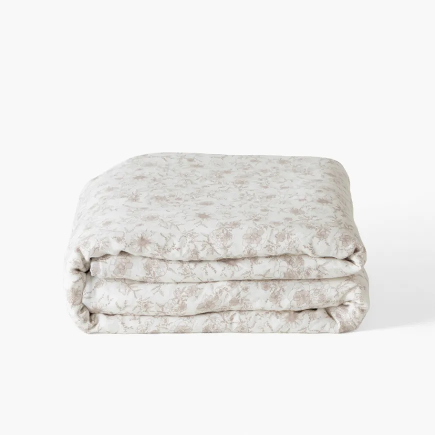 Housses De Couette|Carré Blanc Housse de couette lin et coton lavé Songe grège floral