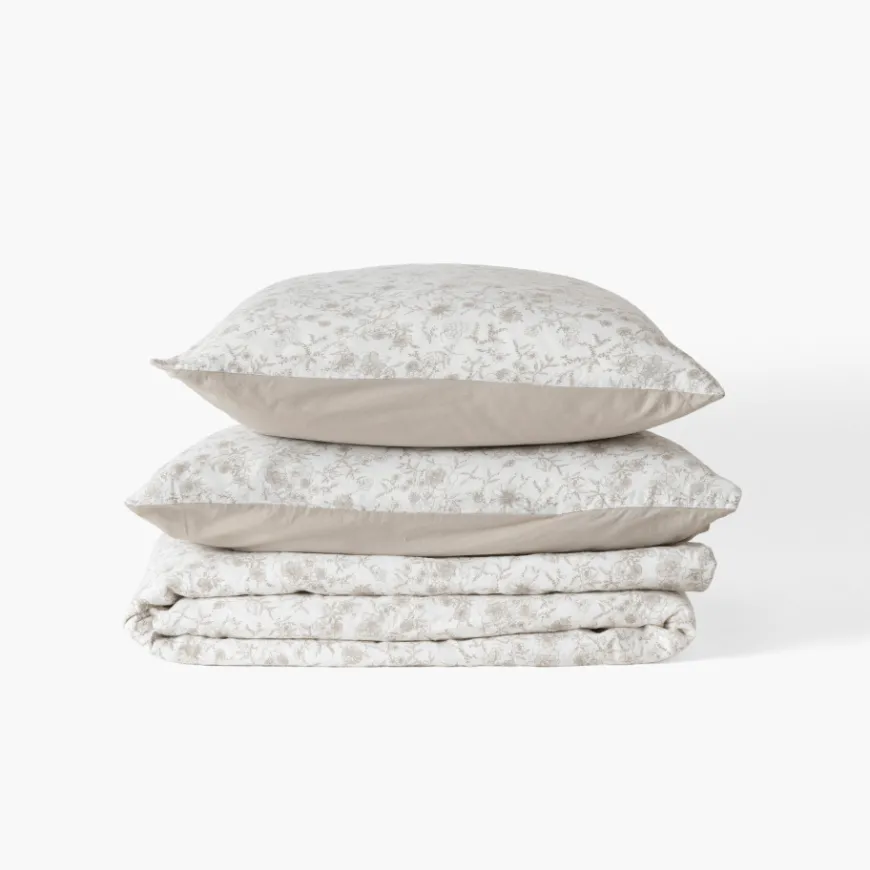 Housses De Couette|Carré Blanc Housse de couette lin et coton lavé Songe grège floral