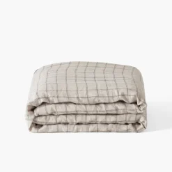 Housses De Couette|Carré Blanc Housse de couette lin et coton lavé Songe charbon carreaux