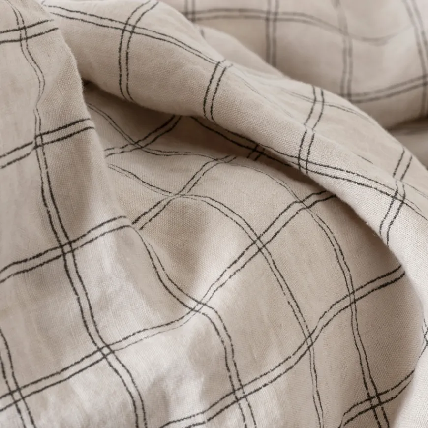 Housses De Couette|Carré Blanc Housse de couette lin et coton lavé Songe charbon carreaux