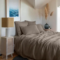 Housses De Couette|Carré Blanc Housse de couette lin et coton lavé Songe taupe