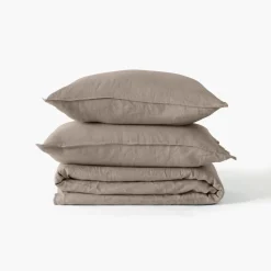 Housses De Couette|Carré Blanc Housse de couette lin et coton lavé Songe taupe