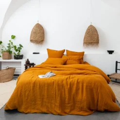 Housses De Couette|Carré Blanc Housse de couette lin et coton lavé Songe curcuma