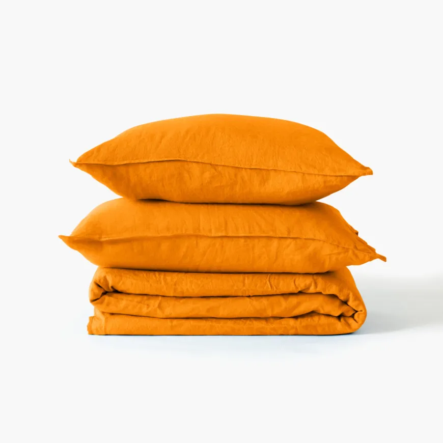Housses De Couette|Carré Blanc Housse de couette lin et coton lavé Songe curcuma