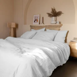 Housses De Couette|Carré Blanc Housse de couette lin et coton lavé Songe blanc