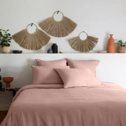 Housses De Couette|Carré Blanc Housse de couette lin et coton lavé Songe rose cendré
