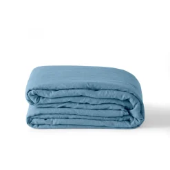 Housses De Couette|Carré Blanc Housse de couette lin et coton lavé Songe bleu baltique