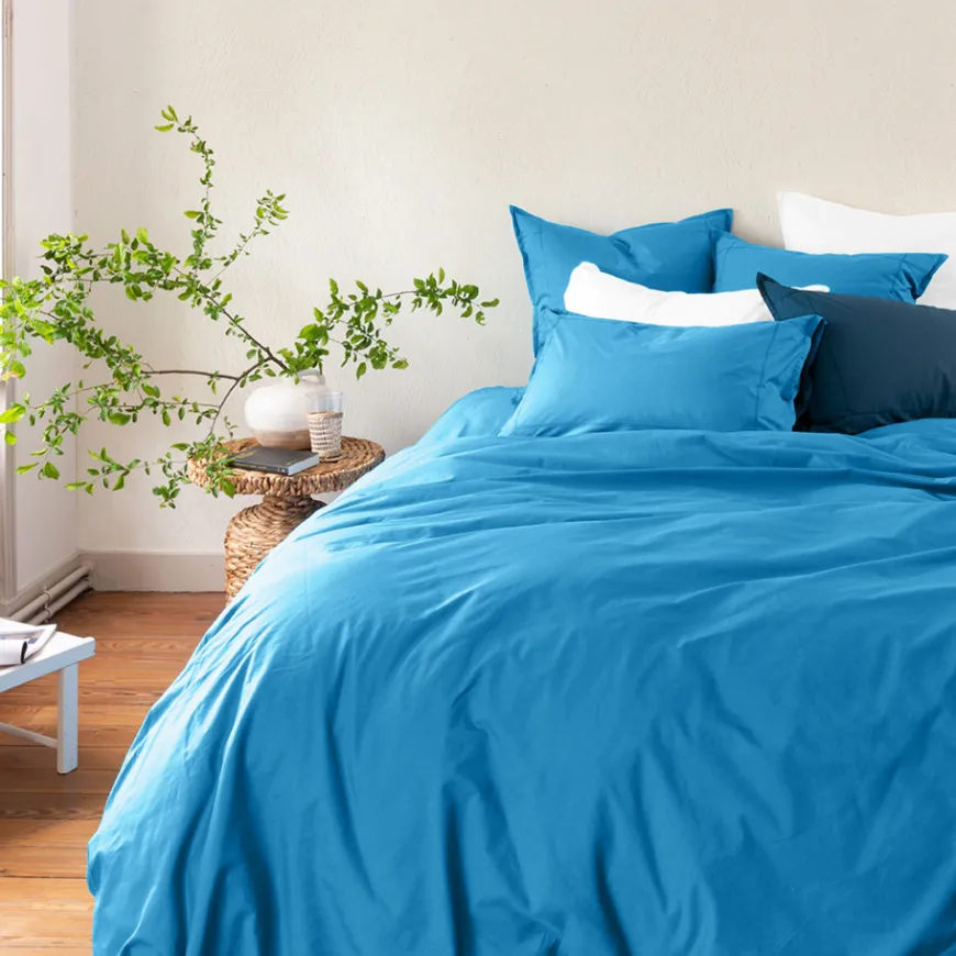 Housses De Couette|Carré Blanc Housse de couette percale de coton Neo azur