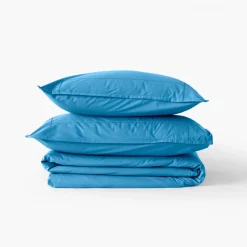 Housses De Couette|Carré Blanc Housse de couette percale de coton Neo azur