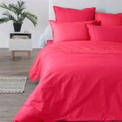 Housses De Couette|Carré Blanc Housse de couette percale de coton Neo framboise