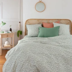 Housses De Couette|Carré Blanc Housse de couette percale de coton Neo thym végétal