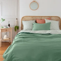 Housses De Couette|Carré Blanc Housse de couette percale de coton Neo thym végétal