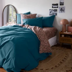 Housses De Couette|Carré Blanc Housse de couette percale de coton Neo Bleu Prusse Floral
