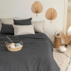 Housses De Couette|Carré Blanc Housse de couette percale de coton Neo anthracite