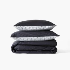 Housses De Couette|Carré Blanc Housse de couette percale de coton Neo anthracite géométrique