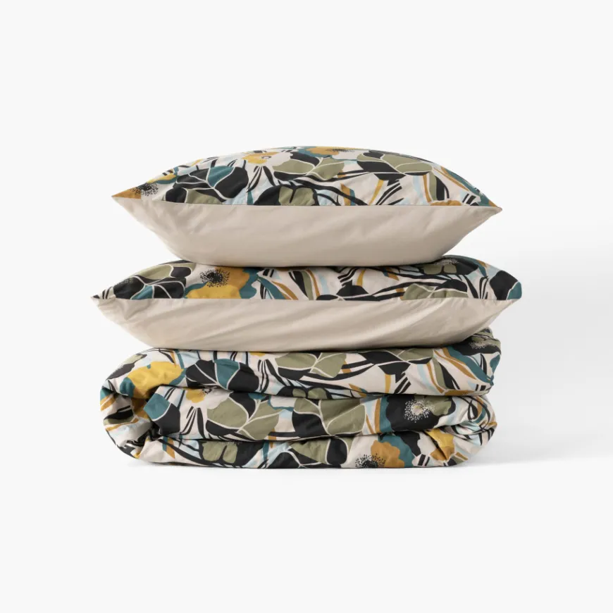 Housses De Couette|Carré Blanc Housse de couette percale de coton Neo ficelle floral